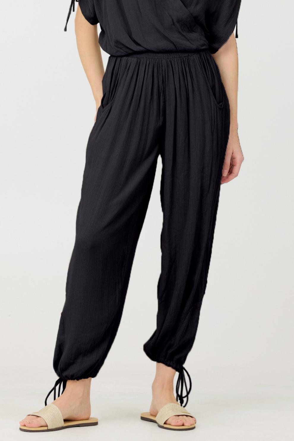 Vintage Havana All Bottoms | Women Black Rayon Crinkle Bottom Pants Black
