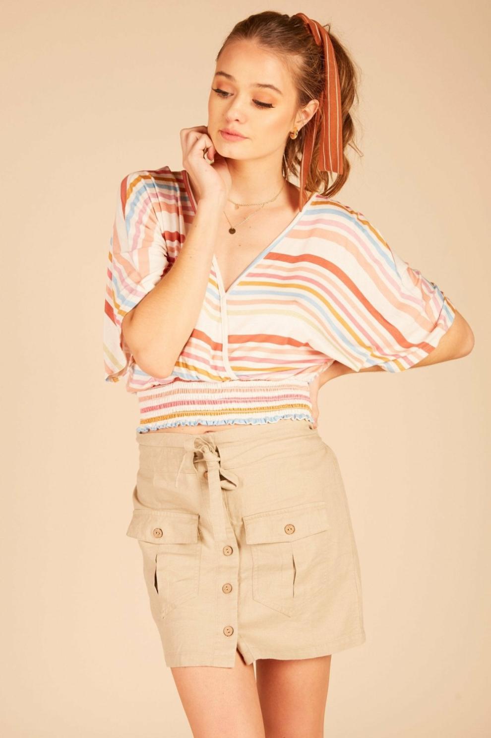 Vintage Havana All Bottoms | Women Cargo Mini Skirt Sand Linen