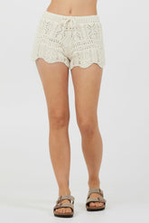 Vintage Havana All Bottoms | Women Ivory Crochet Knit Scallop Edge Shorts Ivory