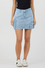 Vintage Havana All Bottoms | Women Light Wash Denim Cargo Skirt Light Wash