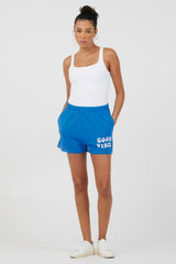 Vintage Havana All Bottoms | Women Royal Blue W/ Pink Puff "Good Vibes" Surf Wash Shorts Royal Blue