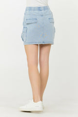 Vintage Havana All Bottoms | Women Washed Denim Terry Fleece Cargo Skirt Washed Denim