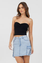 Vintage Havana Casual Tops | Women Black Rib Knit Twist Front Tube Top Black