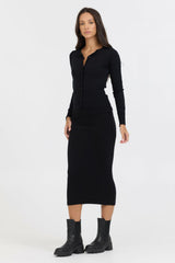 Vintage Havana Casual Tops | Women Black Slim Fit Knit Button Down Black