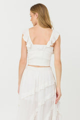 Vintage Havana Casual Tops | Women Clean White Rayon Crinkle Flutter Sleeve Top Clean White