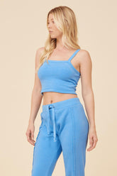 Vintage Havana Casual Tops | Women French Blue Solid Burnout Fleece Tank French Blue