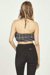 Vintage Havana Casual Tops | Women Grey Plaid Flannel Halter Bandeau Grey
