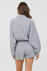 Vintage Havana Casual Tops | Women Heather Grey Bounded Textured Jersey Zip Up W/ Tie Heather Grey