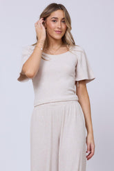 Vintage Havana Casual Tops | Women Heather Oatmeal Drapey Knit Puff Sleeve Top Heather Oatmeal
