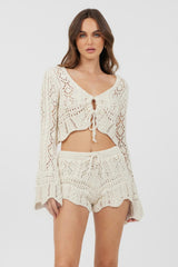 Vintage Havana Casual Tops | Women Ivory Crochet Knit Long Sleeve Crop Ivory