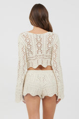 Vintage Havana Casual Tops | Women Ivory Crochet Knit Long Sleeve Crop Ivory