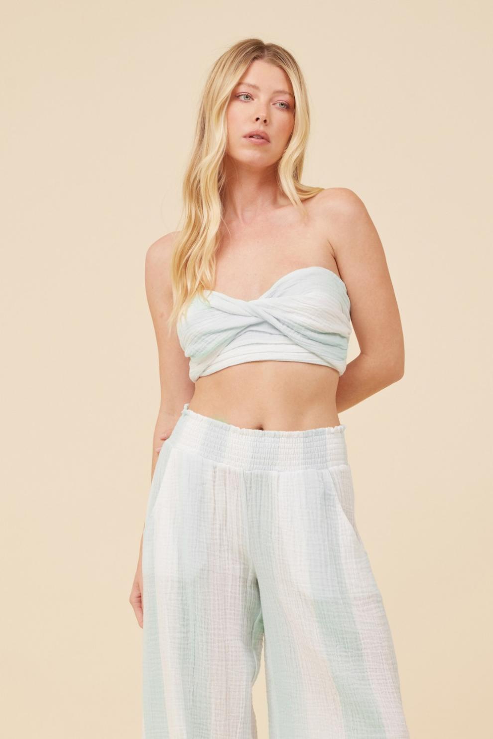 Vintage Havana Casual Tops | Women Mint & White Cabana Stripe Gauze Bandeau Crop Top Mint / White