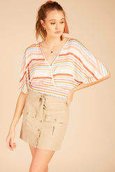 Vintage Havana Casual Tops | Women Multi Striped Surplice Top White/bright Multi