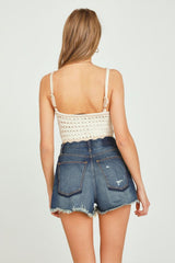 Vintage Havana Casual Tops | Women Natural Ivory W/ Khaki Contrast Sweater Crochet Tank Ivory