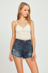 Vintage Havana Casual Tops | Women Natural Ivory W/ Khaki Contrast Sweater Crochet Tank Ivory