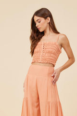 Vintage Havana Casual Tops | Women Peach Cotton Voille Front Button Tank Peach
