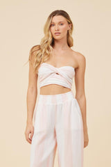 Vintage Havana Casual Tops | Women Pink & White Cabana Stripe Gauze Bandeau Crop Top Pink / White