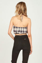 Vintage Havana Casual Tops | Women Sand/Navy Plaid Flannel Halter Bandeau Sand/navy