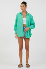 Vintage Havana Casual Tops | Women Super Green/ Soft Ivory Embroidery Detail Gauze Shirting Super Green
