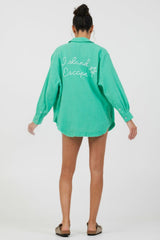 Vintage Havana Casual Tops | Women Super Green/ Soft Ivory Embroidery Detail Gauze Shirting Super Green