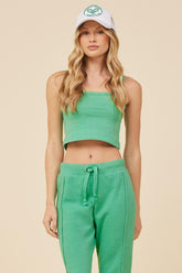 Vintage Havana Casual Tops | Women Surf Green Solid Burnout Fleece Tank Surf Green