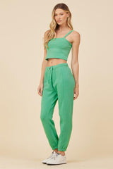 Vintage Havana Casual Tops | Women Surf Green Solid Burnout Fleece Tank Surf Green