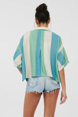 Vintage Havana Casual Tops | Women Teal Green & Metallic Stripe Lightweight Button Up Teal Green
