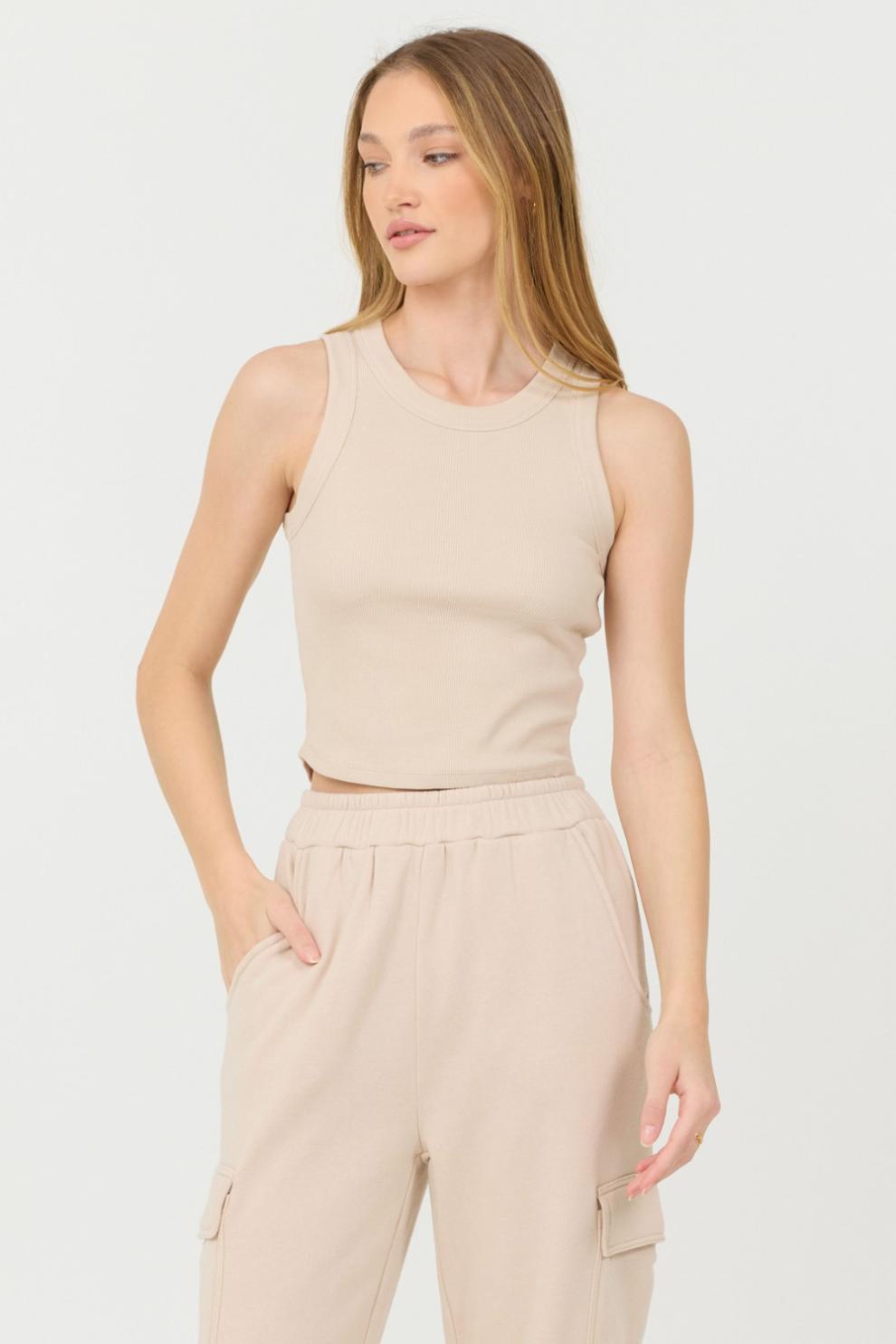 Vintage Havana Casual Tops | Women Vanilla Cream Cashmere Fleece Rib Tank Vanilla Cream
