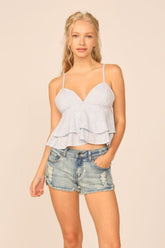 Vintage Havana Casual Tops | Women VH X OD - Chambray Blue W/ Ivory Eyelet Ruffle Tank Top Blue