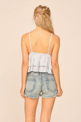 Vintage Havana Casual Tops | Women VH X OD - Chambray Blue W/ Ivory Eyelet Ruffle Tank Top Blue