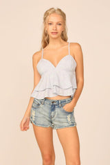 Vintage Havana Casual Tops | Women VH X OD - Chambray Blue W/ Ivory Eyelet Ruffle Tank Top Blue