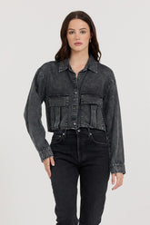 Vintage Havana Casual Tops | Women Washed Black Cropped Pocket Detail Shirt Washed Black