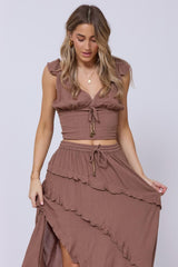 Vintage Havana Casual Tops | Women Washed Mocha Rayon Crinkle Flutter Sleeve Top Washed Mocha