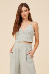 Vintage Havana Casual Tops | Women Washed Sage Gauze Eyelet Embroidered Cropped Tank Washed Sage