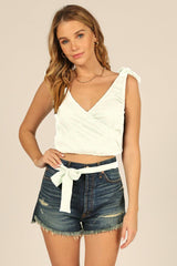 Vintage Havana Casual Tops | Women White Smocked Side Tie Tank
