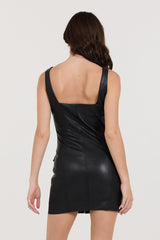 Vintage Havana Dresses | Women Black Leather Zip Front Dress Black