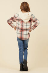 Vintage Havana Hoodies | Women Burgundy Plaid And Grey Button Up Hoodie Grey / Burgundy