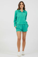 Vintage Havana Hoodies | Women Caribbean Turquoise Cloud Fleece Quarter Zip Caribbean Turquoise
