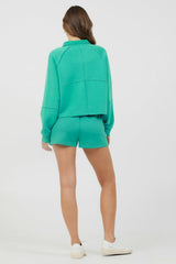 Vintage Havana Hoodies | Women Caribbean Turquoise Cloud Fleece Quarter Zip Caribbean Turquoise