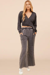 Vintage Havana Hoodies | Women Heather Charcoal Lightweight Fleece Surplice Hoodie Grey