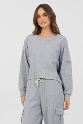 Vintage Havana Hoodies | Women Heather Grey Bounded Textured Jersey Utility Crewneck Heather Grey