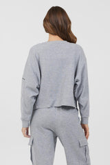 Vintage Havana Hoodies | Women Heather Grey Bounded Textured Jersey Utility Crewneck Heather Grey