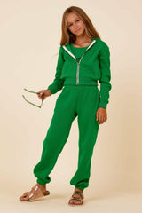 Vintage Havana Hoodies | Women Kelly Green Slit Pocket Crop Zip Hoodie