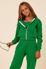 Vintage Havana Hoodies | Women Kelly Green Slit Pocket Crop Zip Hoodie