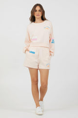 Vintage Havana Hoodies | Women Peach Parfait W/ Multi Puff Print Surf Wash Crewneck Peach Parfait