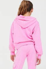 Vintage Havana Hoodies | Women Pink Solid Crop Zip Hoodie