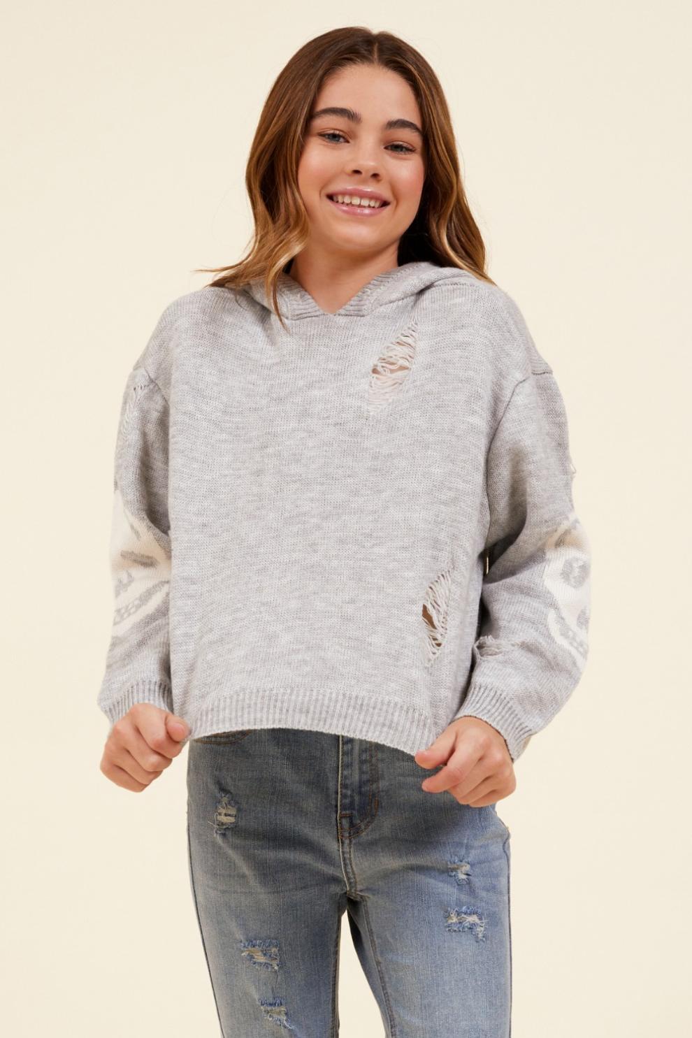 Vintage Havana Hoodies | Women Skull Distressed Sweater Hoodie Heather Grey