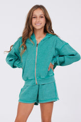 Vintage Havana Hoodies | Women Vintage Green Thermal Zip Hoodie Vintage Green