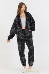 Vintage Havana Joggers | Women Black Bandana Printed Fleece Jogger Black