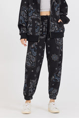 Vintage Havana Joggers | Women Black Bandana Printed Fleece Jogger Black